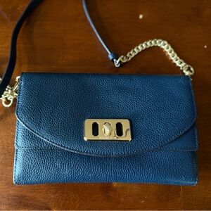 Michael Kors Karson Navy Crossbody Bag with Gold Accents